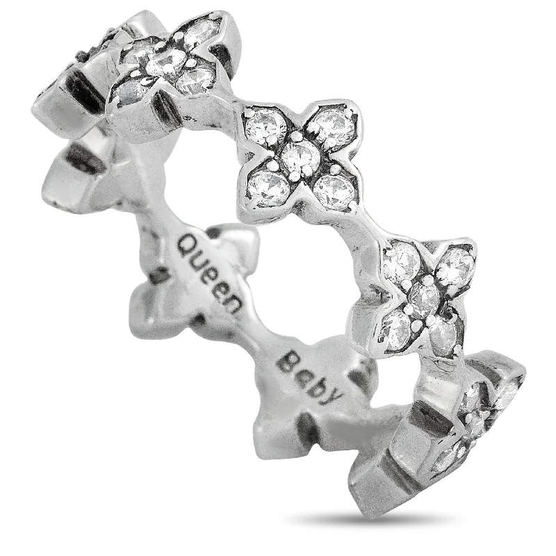 King Baby Silver and White Cubic Zirconia MB Cross Ring