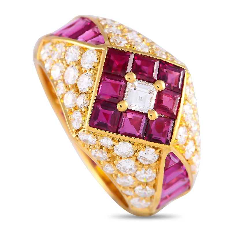 LB Exclusive 18K Yellow Gold 1.39ct Diamond and Ruby Ring #3917