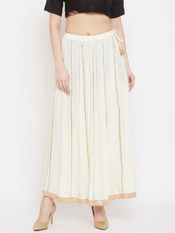 Wahe-NOOR Women's Cream Gotta Patti Flared Skirt