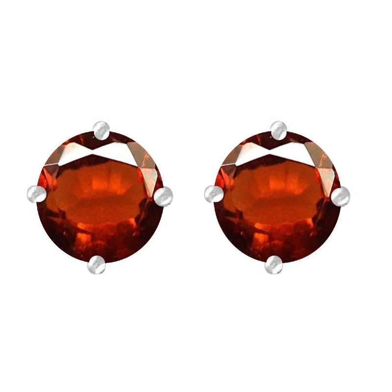 Sterling Silver with Natural Hessonite Stud Earring