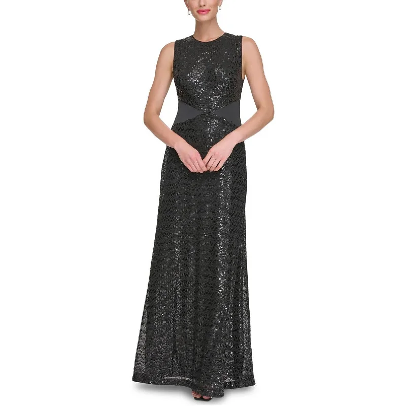 DKNY Womens Satin Inset Sequined Evening Dress