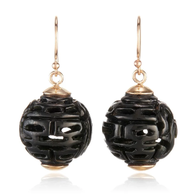 Black Nephrite Jade Dragon Ball Earrings