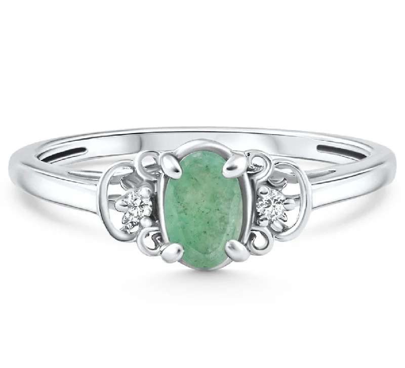 1/2Ct Oval Emerald & Lab Grown Diamond Ring 10k White Gold