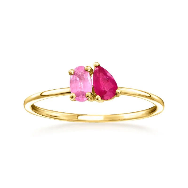 RS Pure by Ross-Simons Ruby and . Pink Sapphire Toi Et Moi Ring in 14kt Yellow Gold