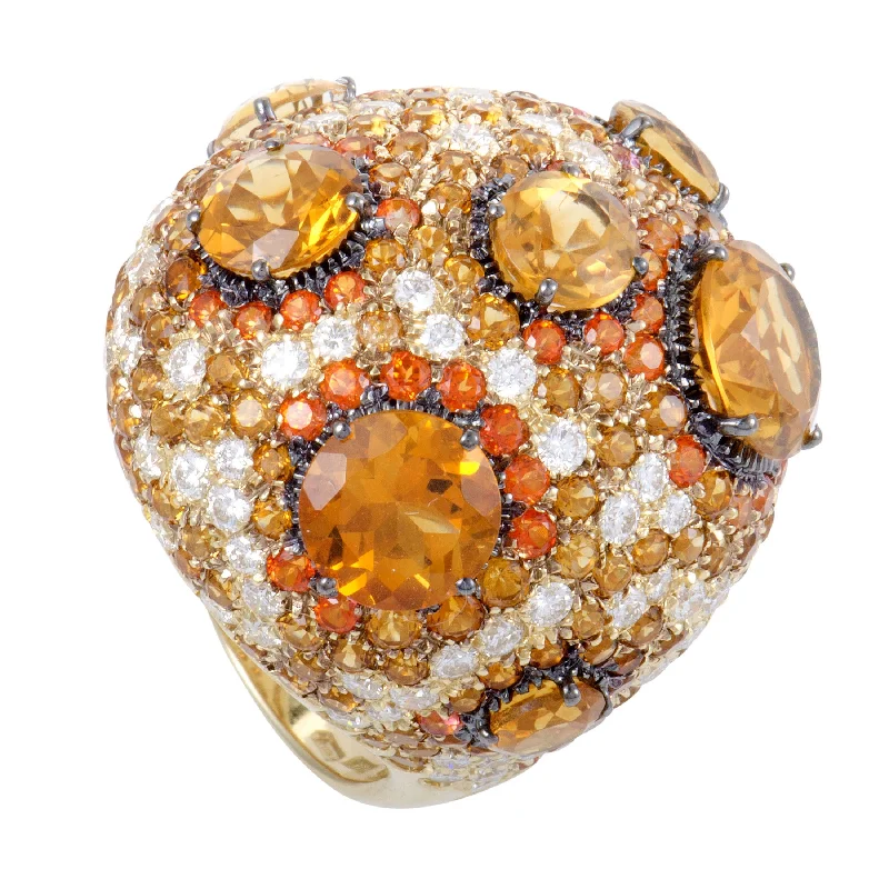 Roberto Coin 18K Yellow Gold Orange Citrine and Topaz and Diamond Cocktail Ring