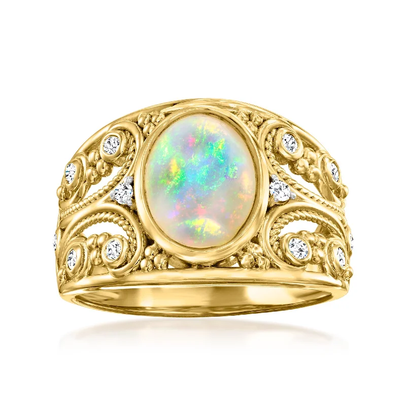 Ross-Simons Ethiopian Opal Ring With White Topaz in 18kt Gold Over Sterling