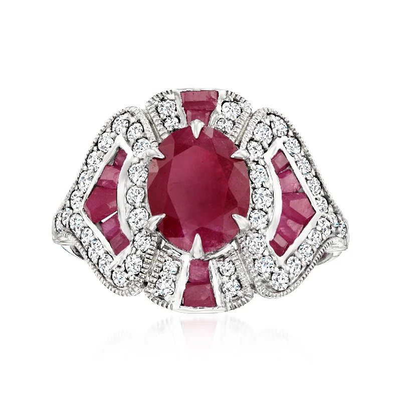 Ross-Simons Ruby and . Diamond Ring in 18kt White Gold