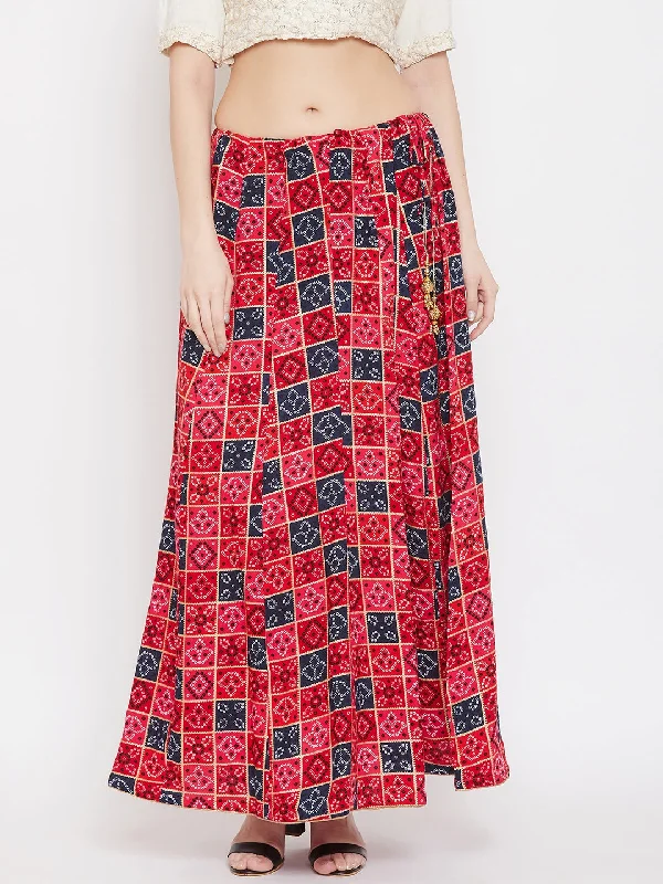 Wahe-NOOR Women's Red Printed Maxi Skirt