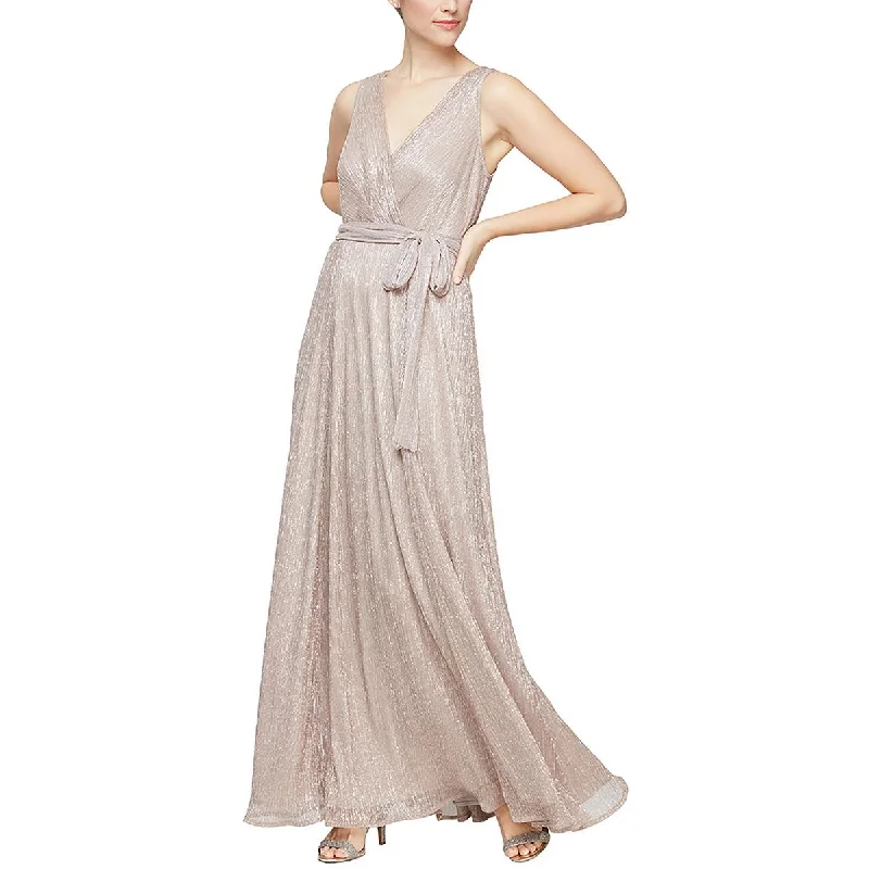 Alex & Eve Womens Metallic Surplice Evening Dress