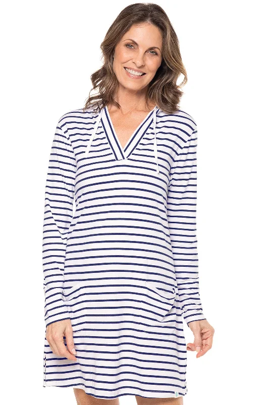 Women's Catalina Beach Cover-Up Dress | White/Navy Stripe