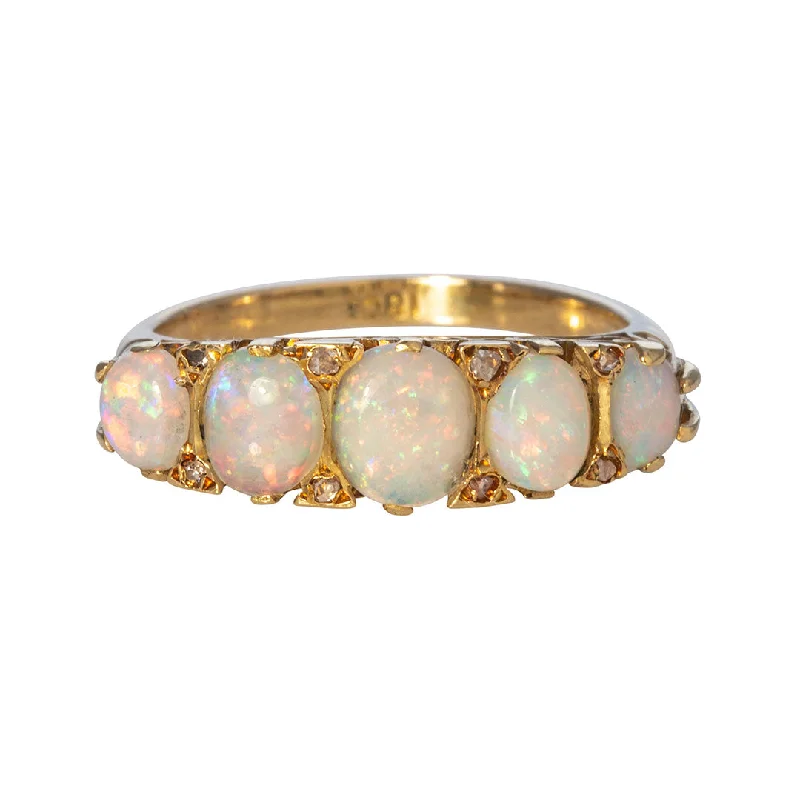 Victorian Five-Stone Opal & Diamond 18K Yellow Gold Ring