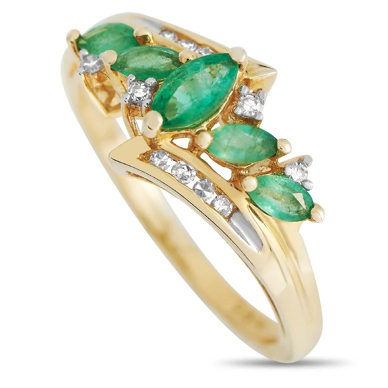 LB Exclusive 14K Yellow Gold 0.09ct Diamond and Emerald Ring RC4-12052YEM