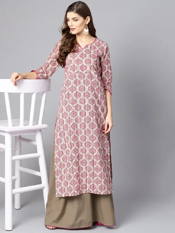 NOZ2TOZ Light Grey Printed Kurta Set With Ankle Length Skirt