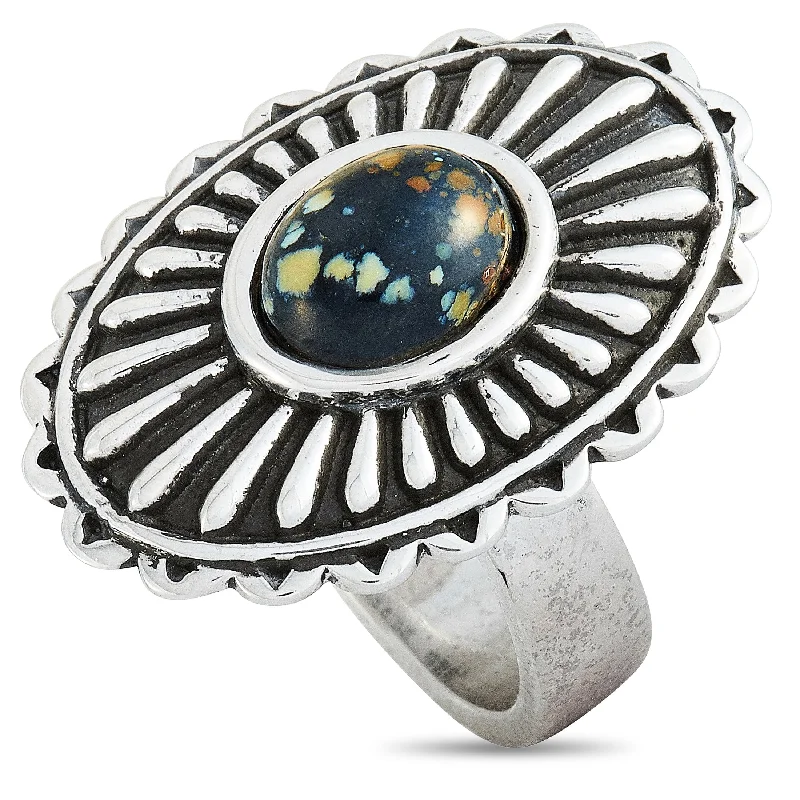 King Baby Large Starburst Concho Silver and Spotted Turquoise Ring