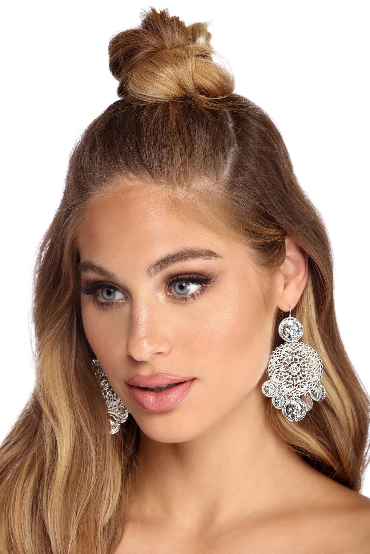 Metal Filigree Coin Duster Earrings