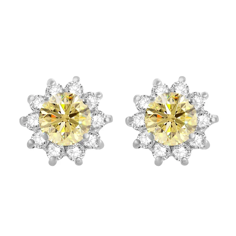 Sterling Silver with Yellow Moissanite and White Topaz Stud Earring