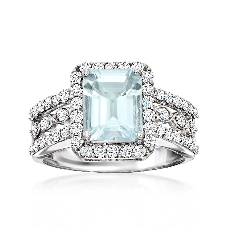 Ross-Simons Aquamarine and . Diamond Ring in 14kt White Gold