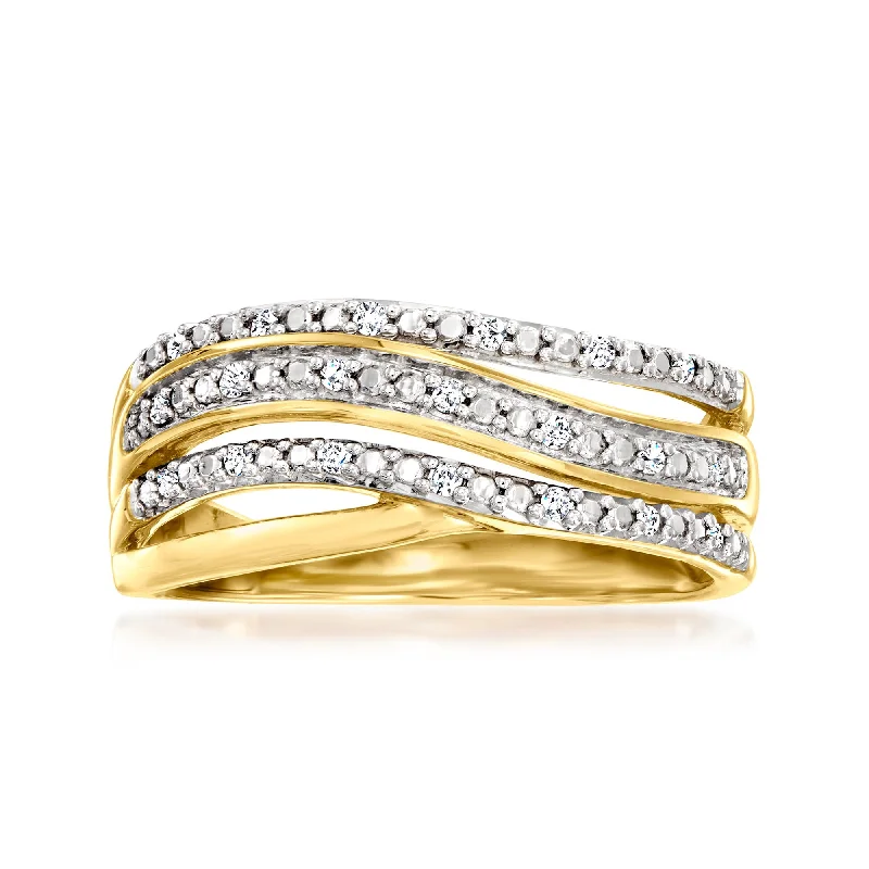 Canaria Diamond 3-Row Wave Ring in 10kt Yellow Gold