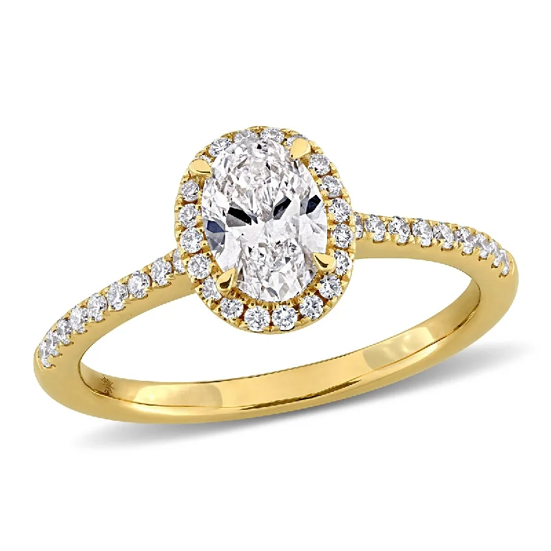 Created Forever by Miadora 1ct TW Oval Round-Cut Lab-Grown Diamond Halo Engagement Ring in 14k Yellow Gold