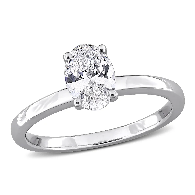 Created Forever by Miadora 1ct TW Oval-Cut Lab-Grown Diamond Solitaire Engagement Ring in 10k White Gold