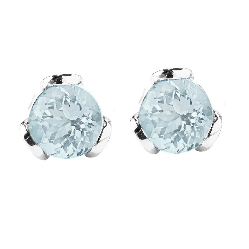 Sterling Silver with Natural Aquamarine Stud Earring