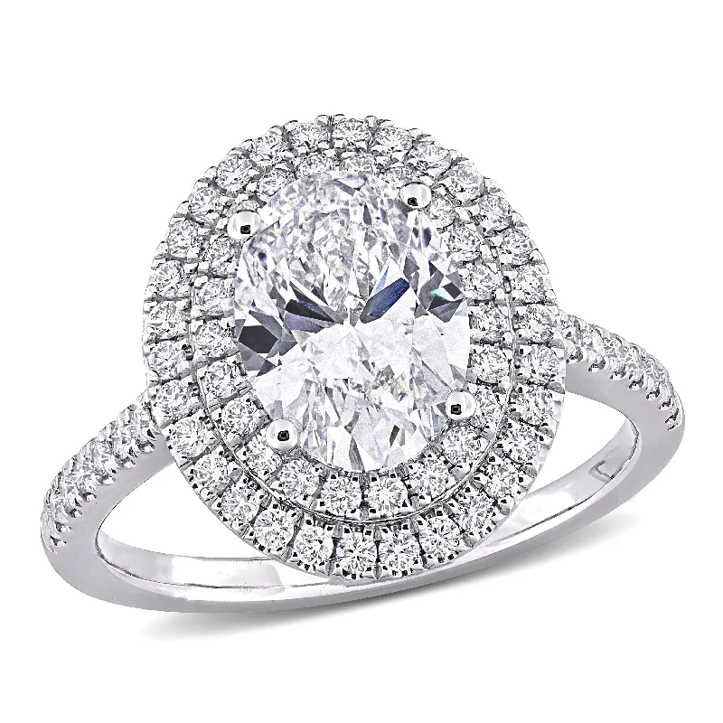 Created Forever by Miadora 2 1/2ct TW Oval Lab-Grown Diamond Double Halo Engagement Ring in 14k White Gold