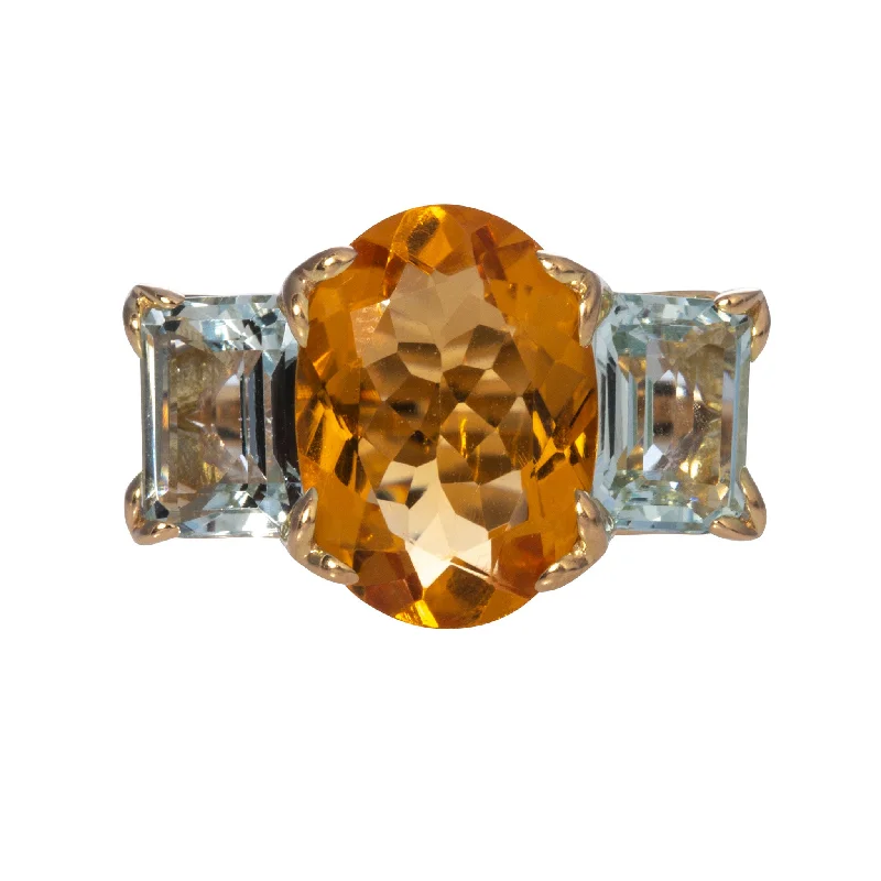 Citrine & Aquamarine 14K Gold River Ring