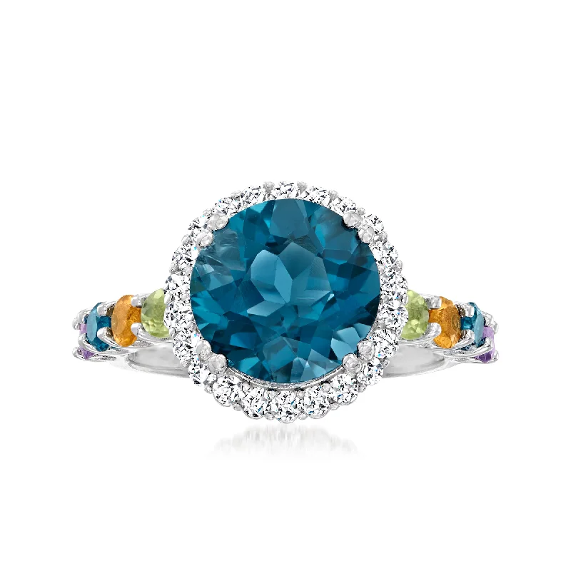 Ross-Simons London Blue Topaz and Multi-Gem Halo Ring in Sterling Silver