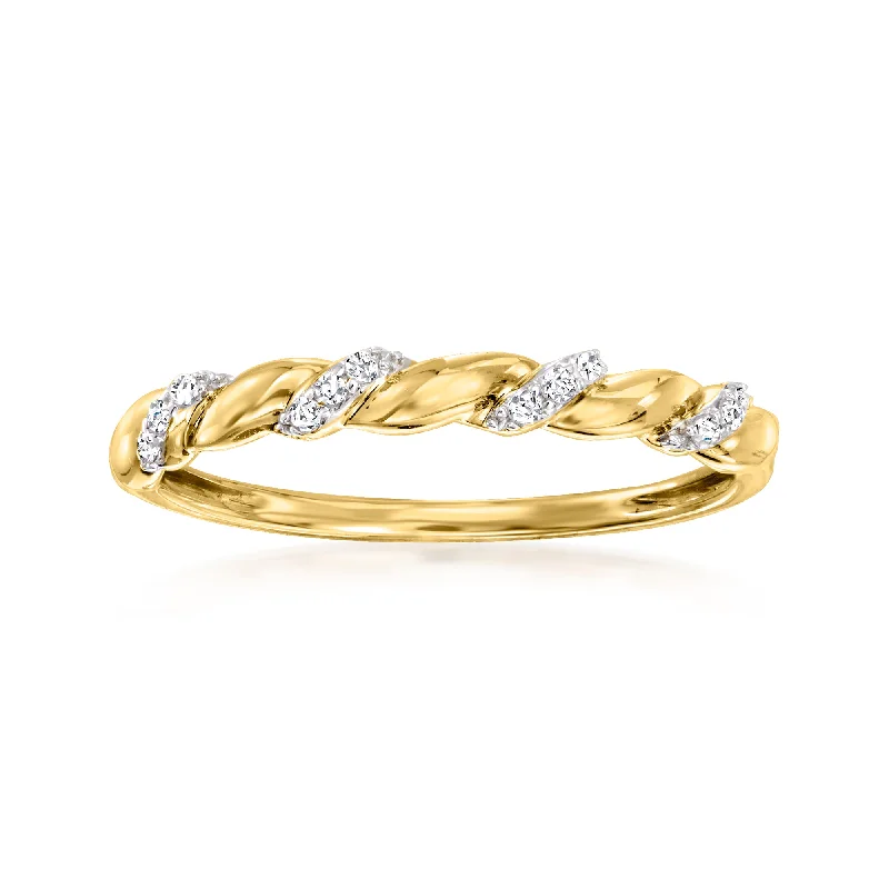 RS Pure by Ross-Simons Diamond-Accented Twisted Ring in 14kt Yellow Gold