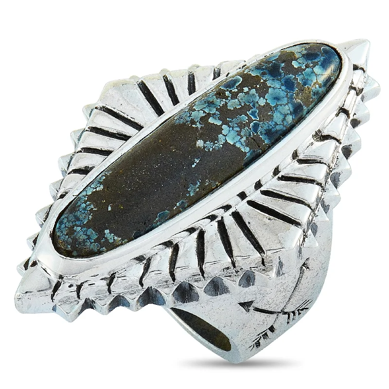 King Baby Concho Silver and Spotted Turquoise Ring