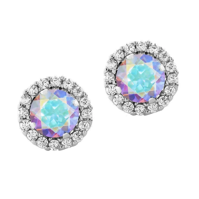 Sterling Silver Mercury Opal Topaz, White Topaz Halo Stud Earring