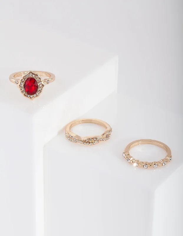 Gold Classic Engagement Ring 3 Pack