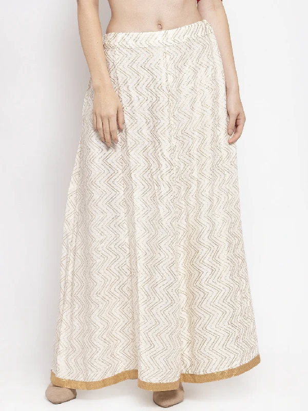 Wahe-NOOR Women's Off-White Zigzag Printed Flared Maxi Skirt