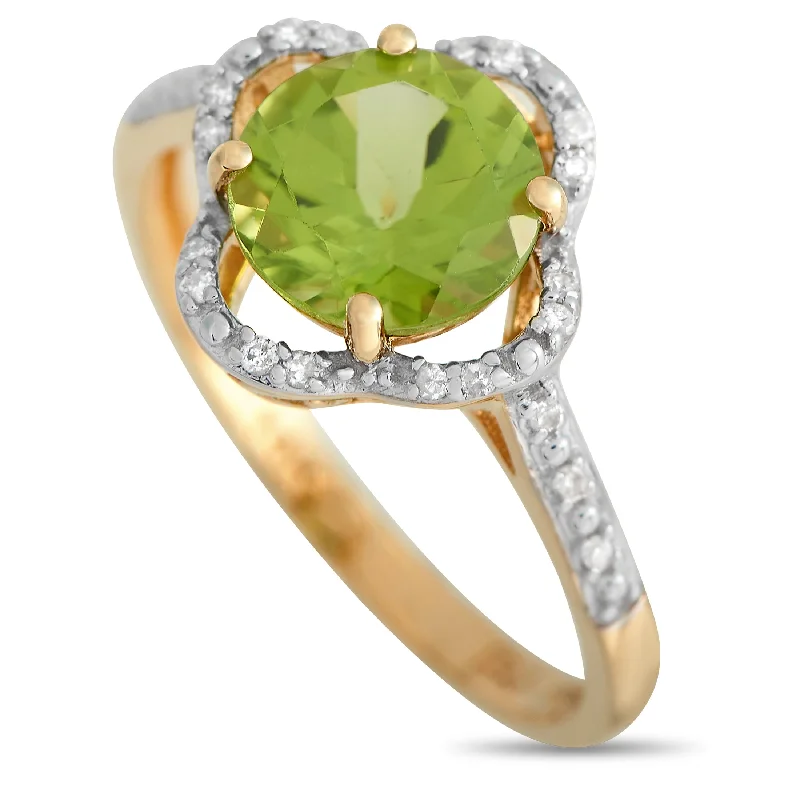 LB Exclusive 14K Yellow Gold 0.10ct Diamond and Peridot Quatrefoil Ring RC4-11976YPE