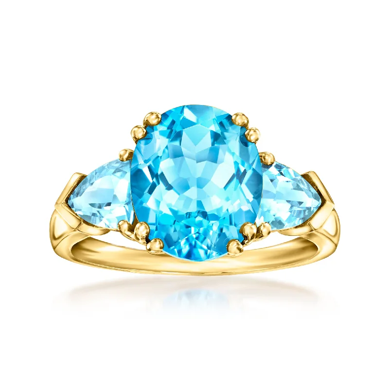 Ross-Simons Swiss Blue Topaz 3-Stone Ring in 14kt Yellow Gold