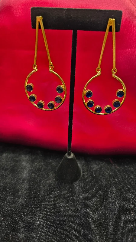 Round Blue Color Gold Plated Earrings