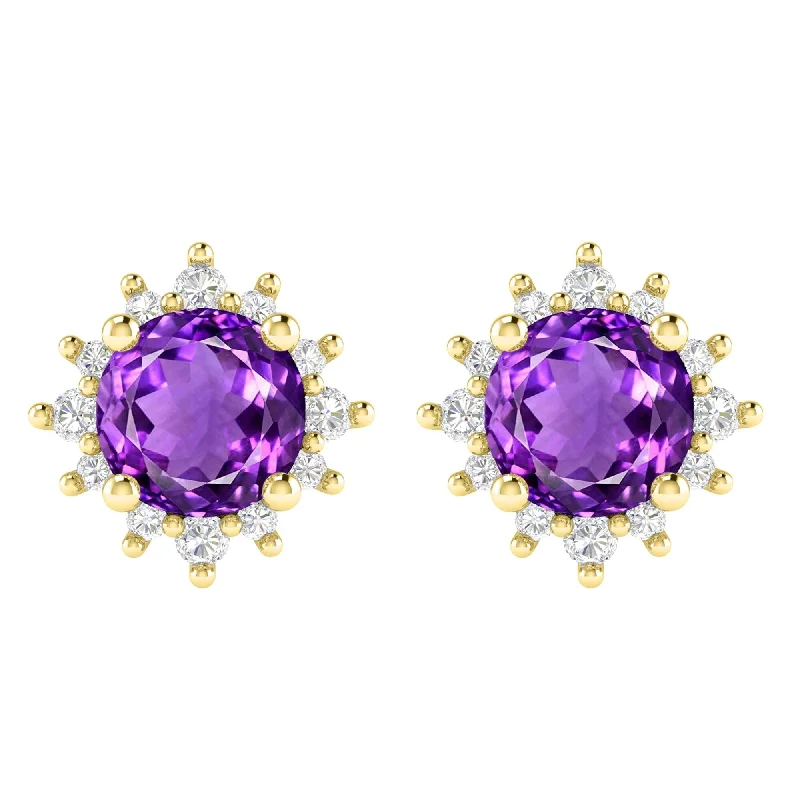 Gold Over Sterling Silver with Amethyst and White Topaz Stud Earring