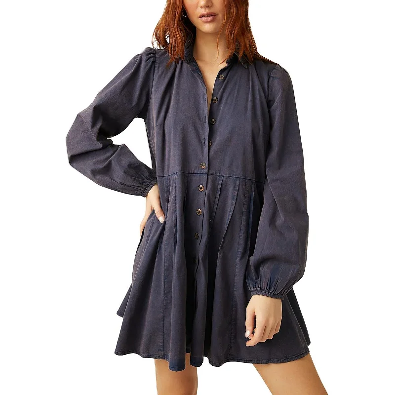 Free People Womens Marvelous Mia Mini Pintuck Shirtdress