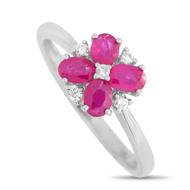 LB Exclusive 14K White Gold 0.08 ct Diamond and Ruby Ring