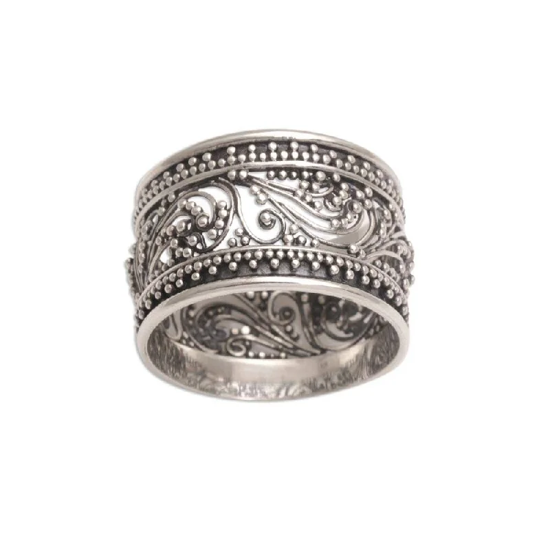 NOVICA Merajan Majesty, Sterling silver band ring