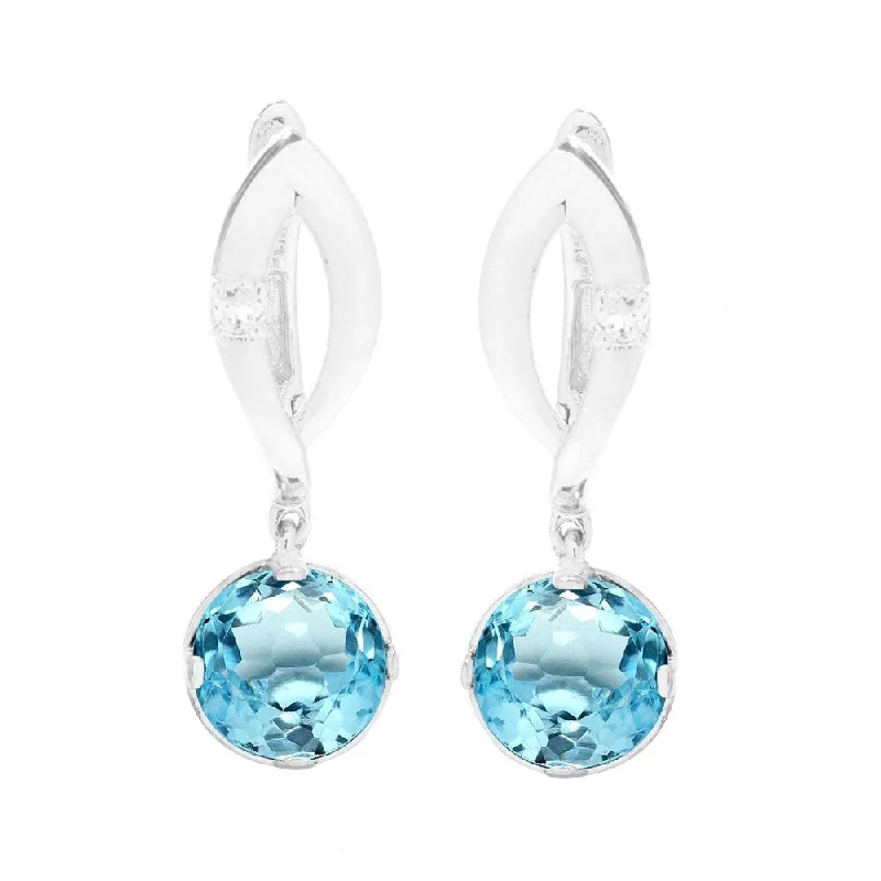 Sterling Silver with Natural Sky Blue Topaz and White Topaz Dangle Earring