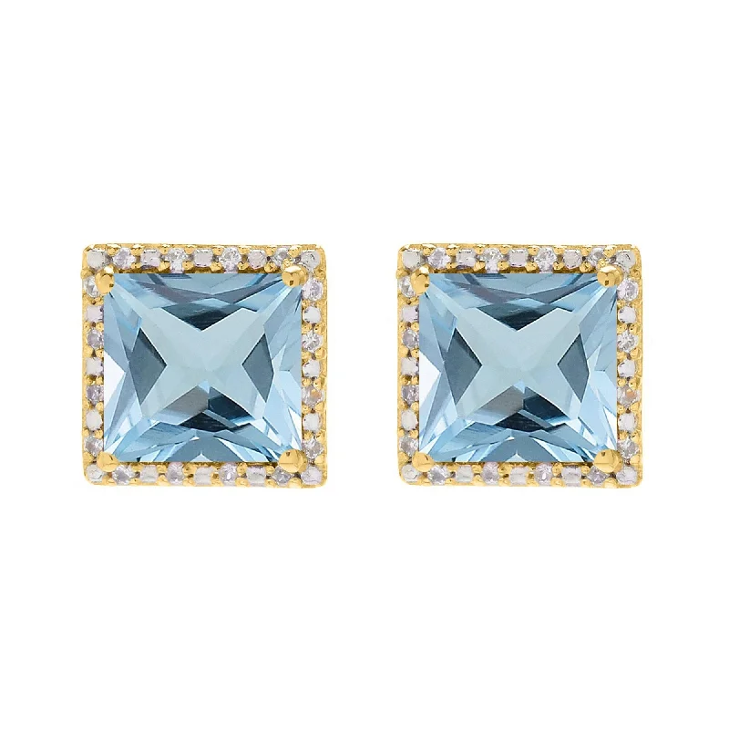 Gold Over Sterling Silver with Aquamarine and White Topaz Stud Earring