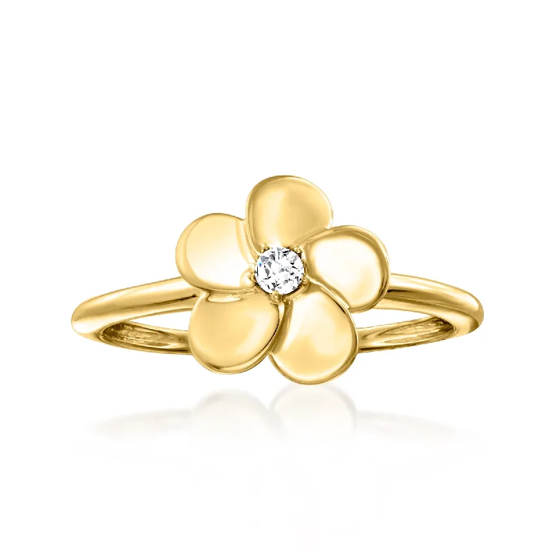 Ross-Simons Diamond-Accented Flower Ring in 14kt Yellow Gold