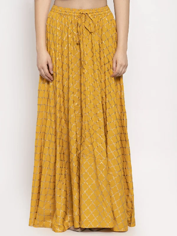 Wahe-NOOR Women's Mustard Printed Rayon Skirt