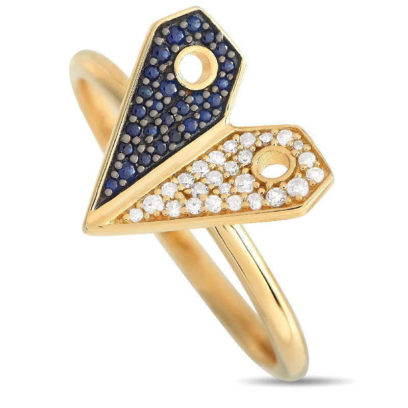 LB Exclusive 14K Yellow Gold 0.08ct Diamond and Sapphire Heart Ring RC4-12002YSA