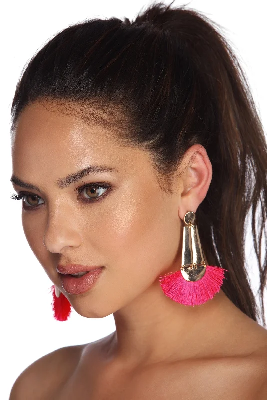 Vibrant Geometric Tassel Earrings