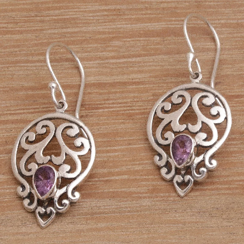 Lilac Majesty Balinese Amethyst and Sterling Silver Dangle Earrings