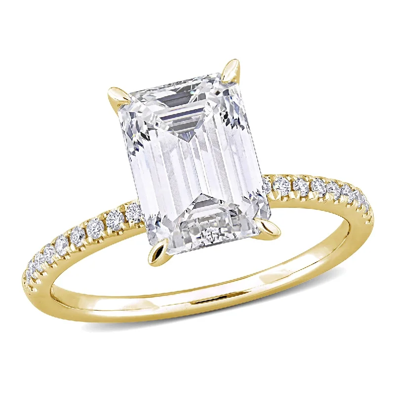 Created Forever by Miadora 3 1/10ct TW Emerald Lab-Grown Diamond Solitaire Engagement Ring in 14k Yellow Gold