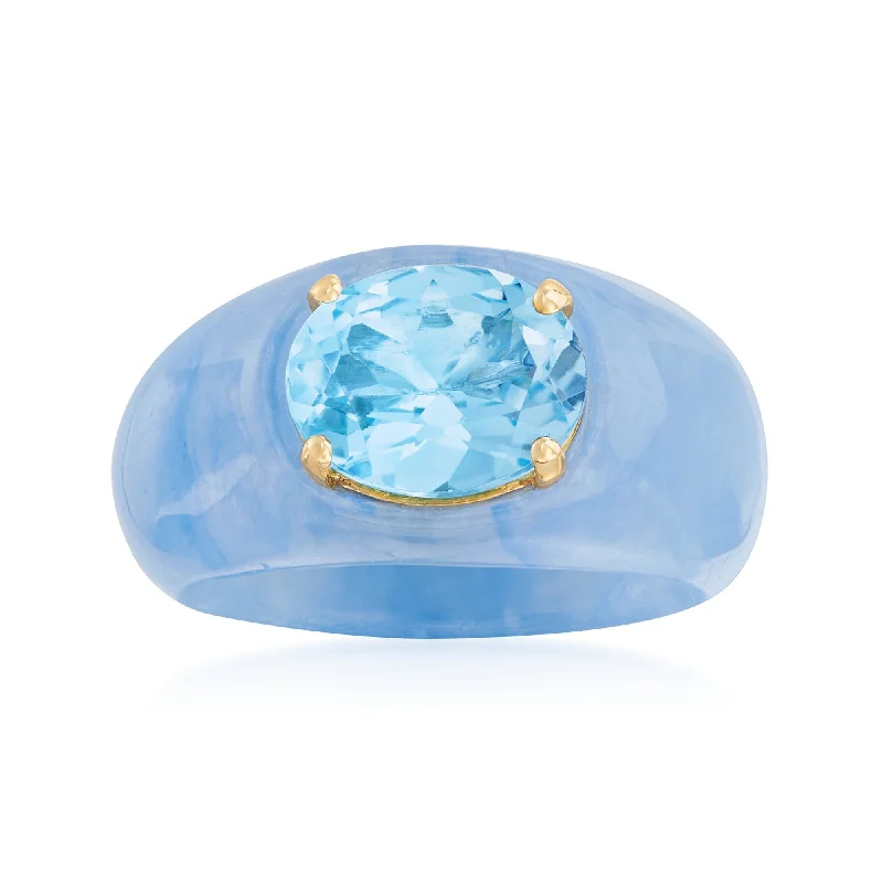 Ross-Simons Sky Blue Topaz and Blue Jade Ring With 14kt Yellow Gold