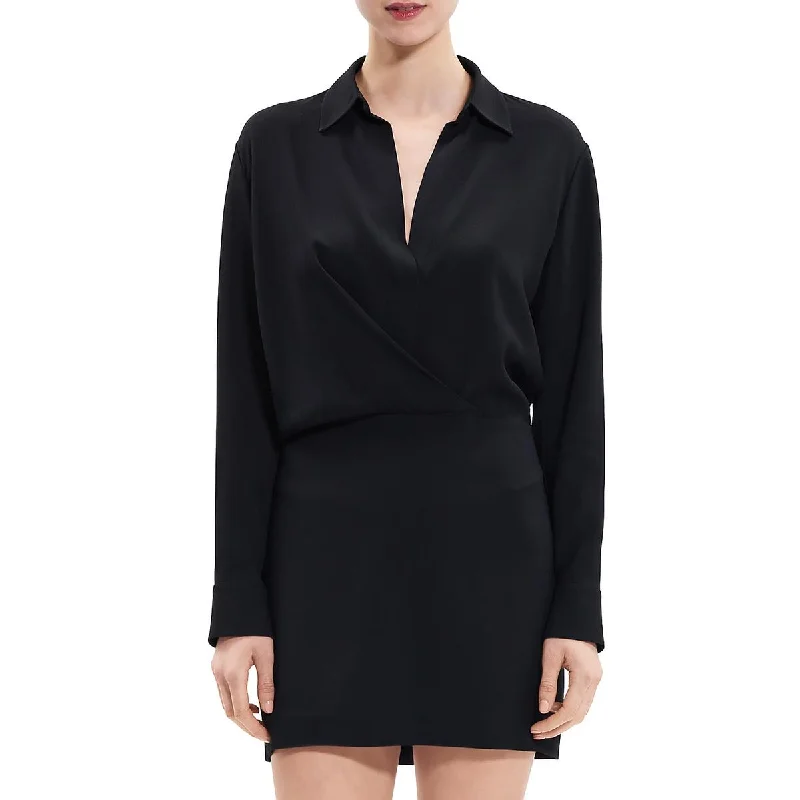 Theory Womens Faux Wrap Mini Shirtdress